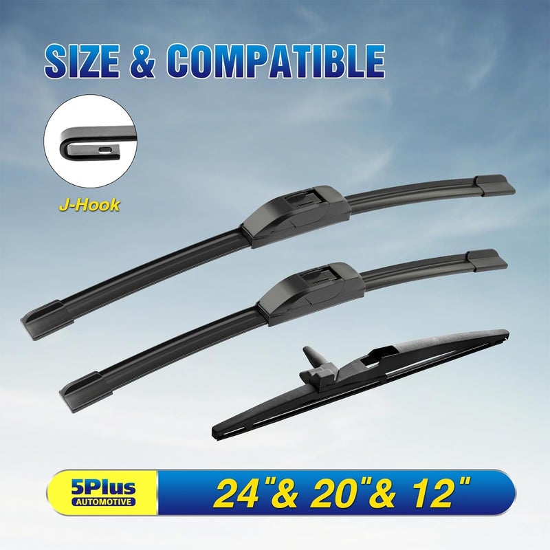5PLUS Windshield Wipers Replacement for Toyota 4Runner 2024-2010 Premium All Weather Front & Rear Wiper Blades 24"+20"+12"-OEM Original Factory Quality(Set of 3) - Image 2